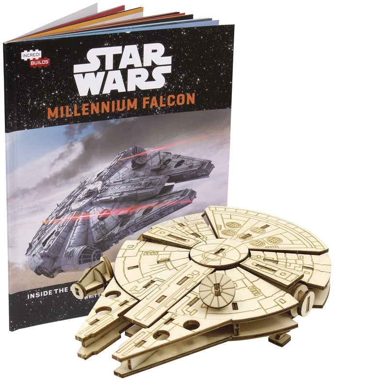 IncrediBuilds Star Wars Millennium Falcon 3D Wood Puzzle Model Figure Kit (61 Pcs) - Build & Paint A 3-D Movie Replica Toy - Officially Licensed - Easter Basket Stuffer Gift for Kids, Teens, Adults - Image 1